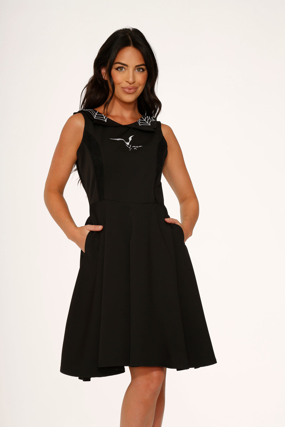  Black Bat Embroidered Swing Dress