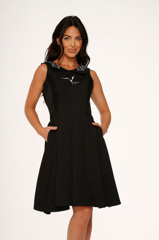  Black Bat Embroidered Swing Dress