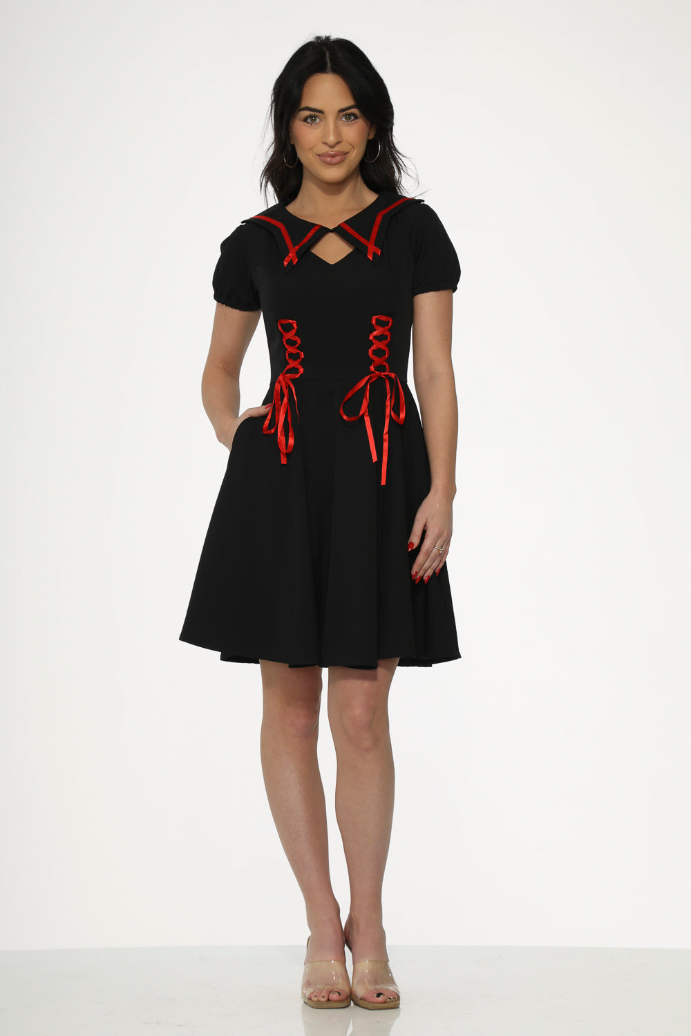  Black & Red Trim Gothic Swing Dress