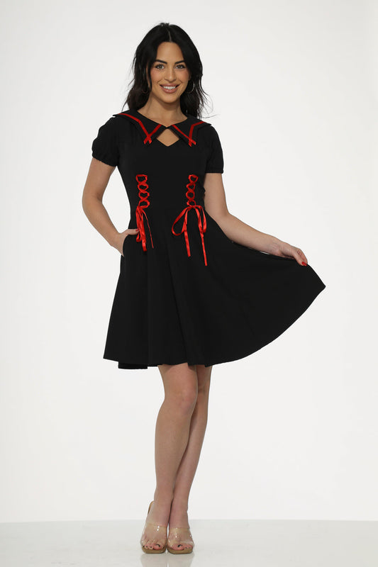  Black & Red Trim Gothic Swing Dress