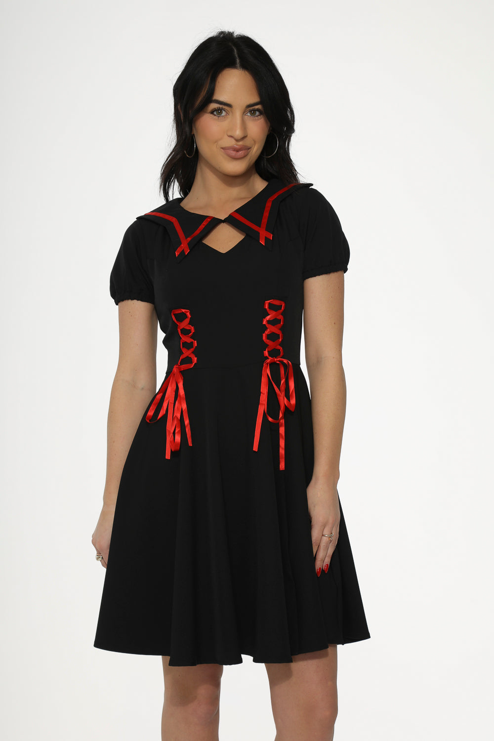  Black & Red Trim Gothic Swing Dress