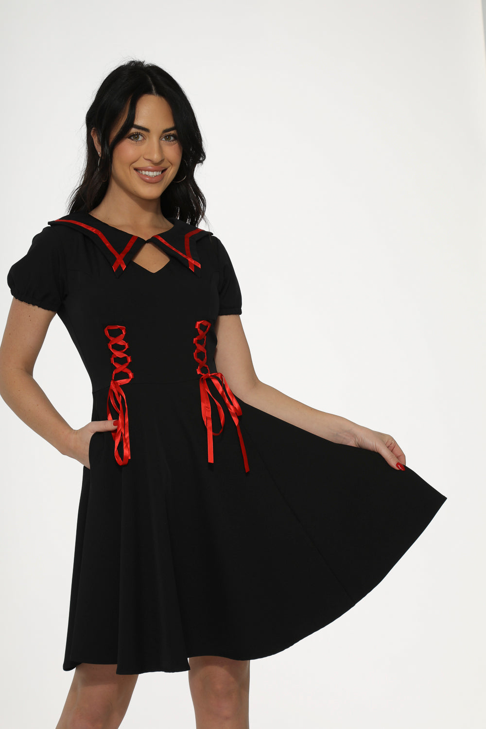  Black & Red Trim Gothic Swing Dress
