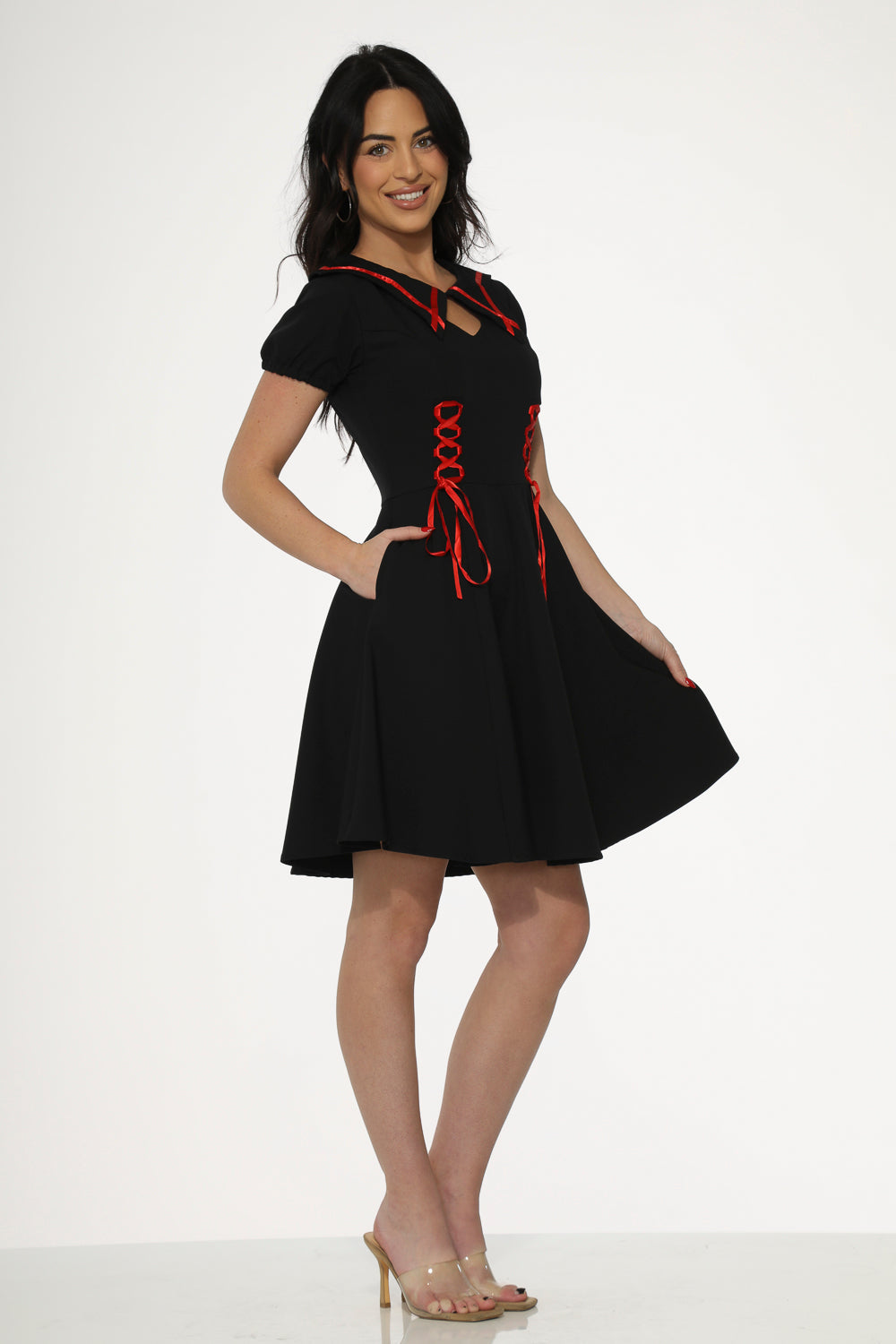  Black & Red Trim Gothic Swing Dress