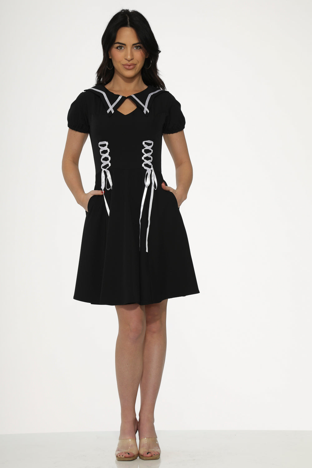  Black & White Trim Gothic Swing Dress