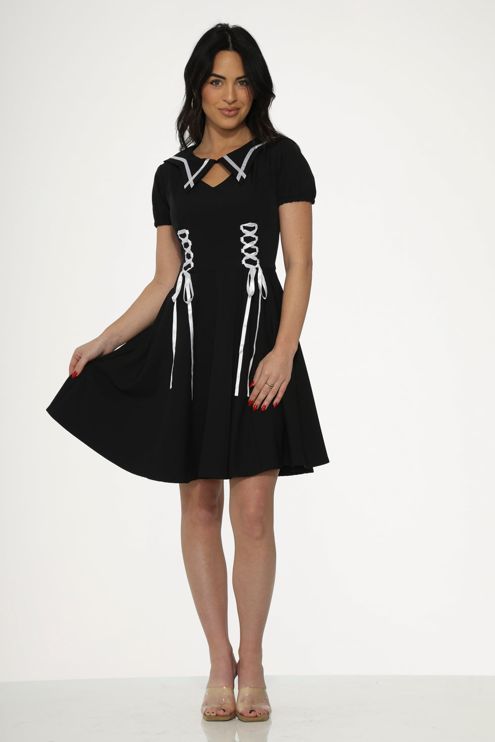  Black & White Trim Gothic Swing Dress