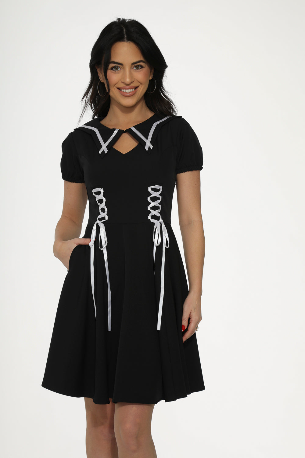  Black & White Trim Gothic Swing Dress
