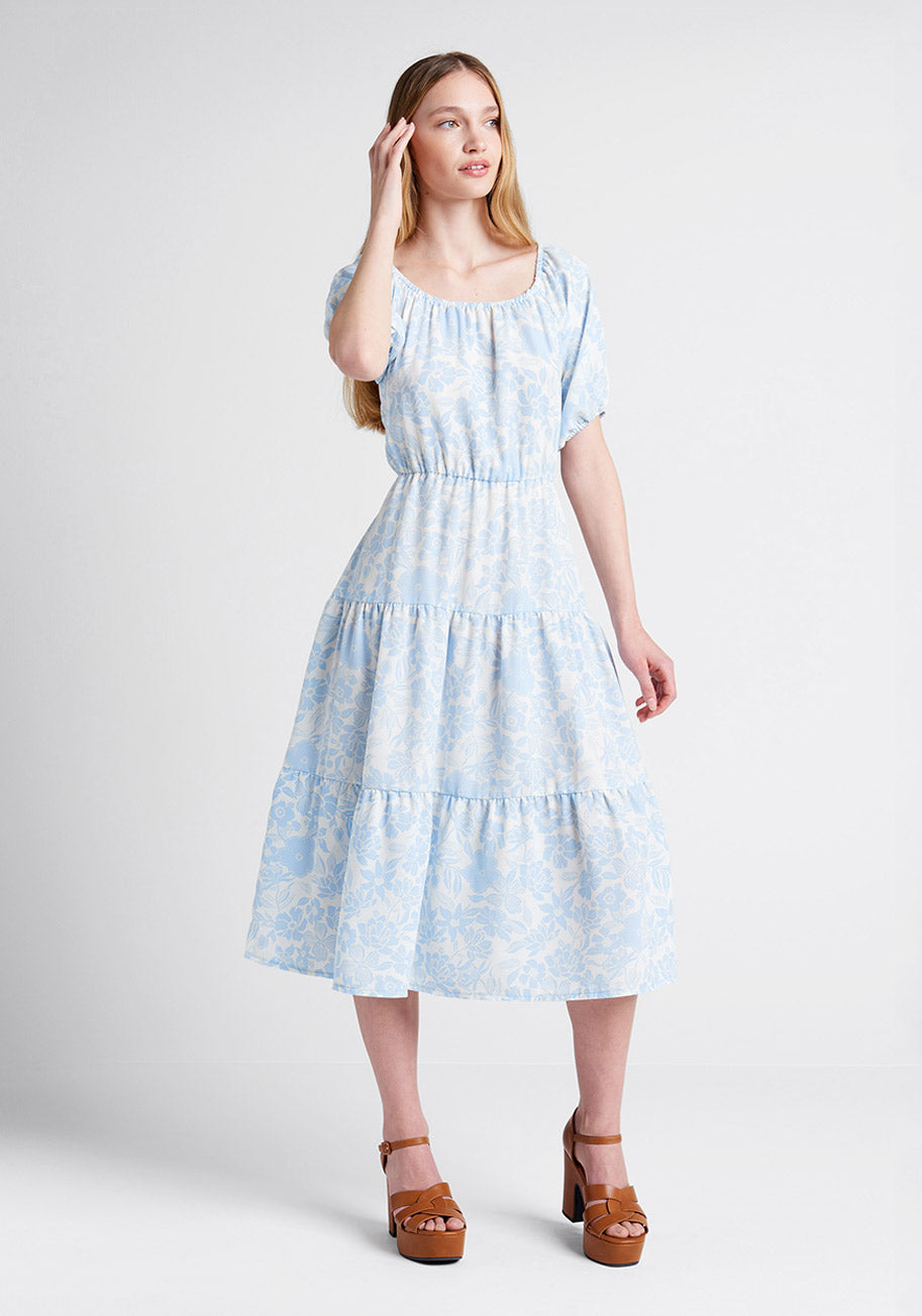 No Brand Bloom Wildly Tiered Midi Dress