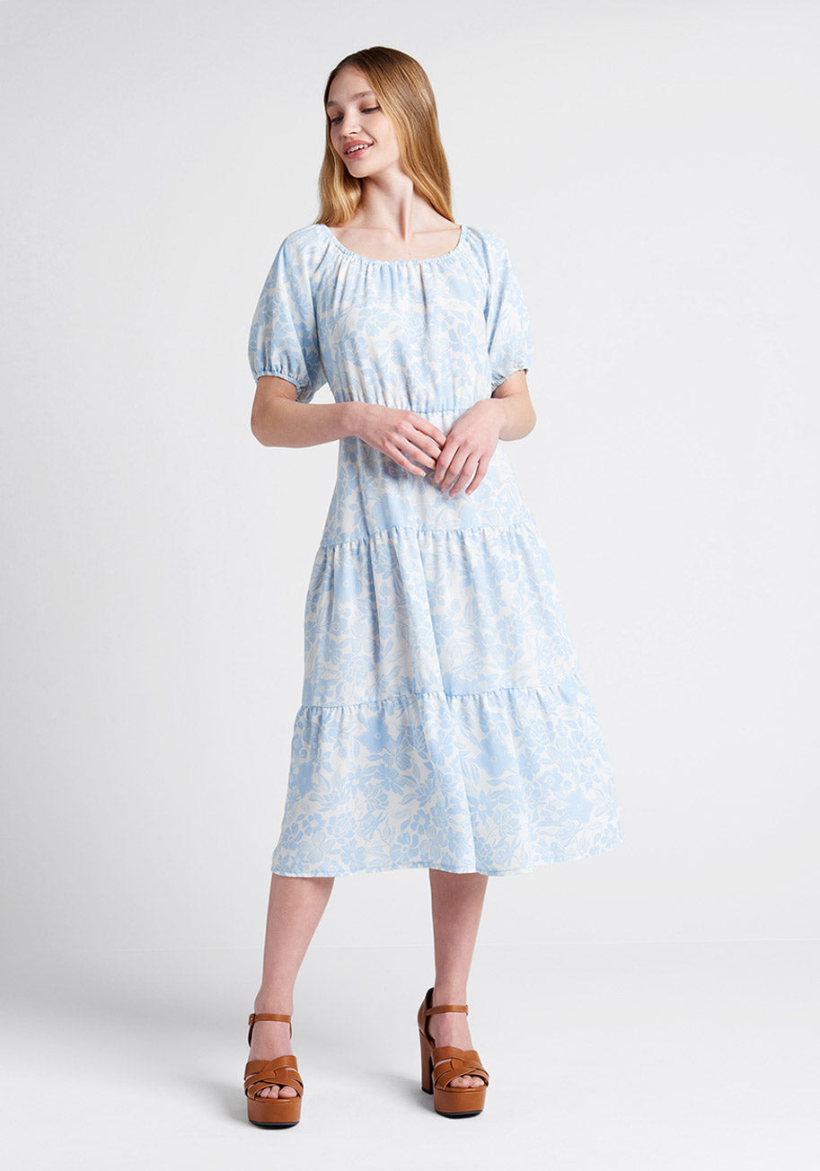 No Brand Bloom Wildly Tiered Midi Dress