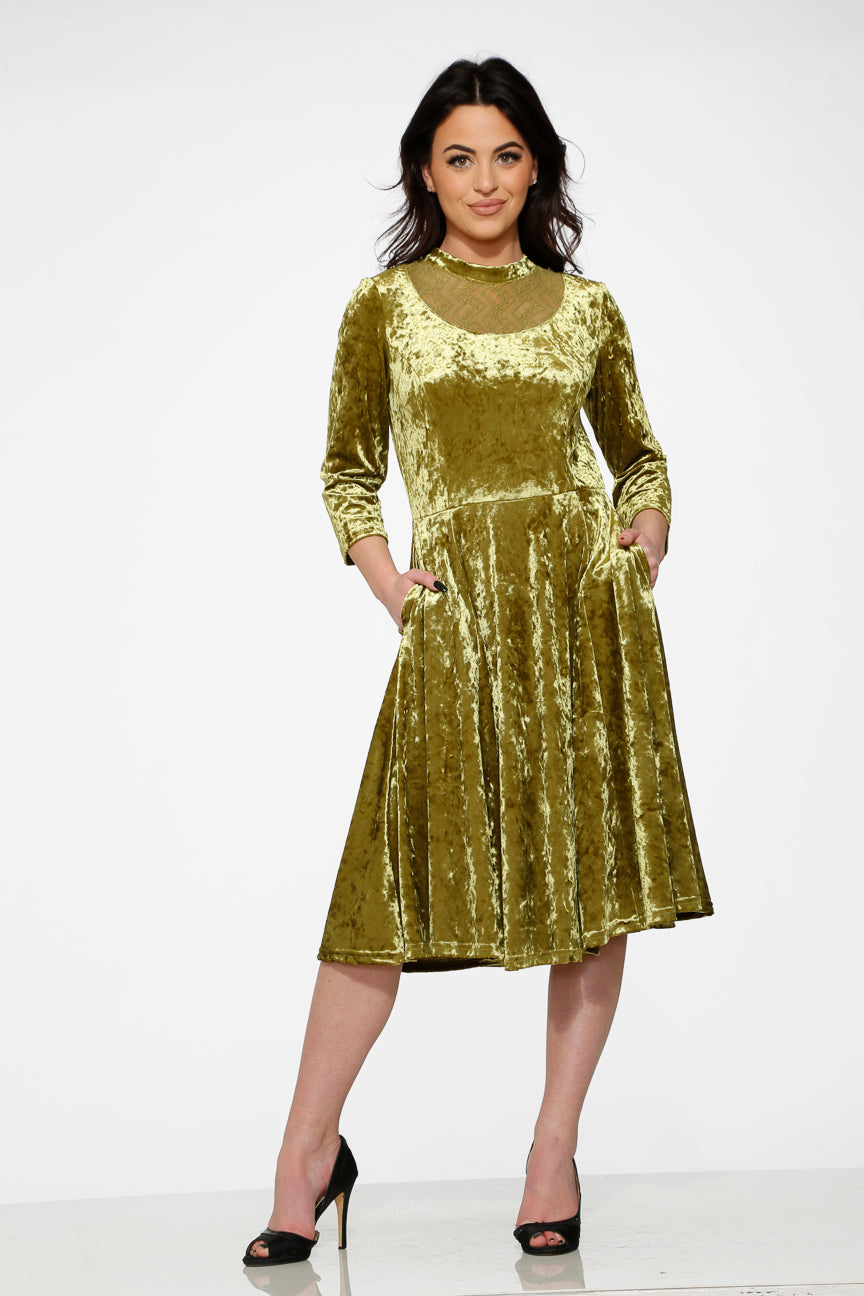  Green Diamond Velvet Swing Dress