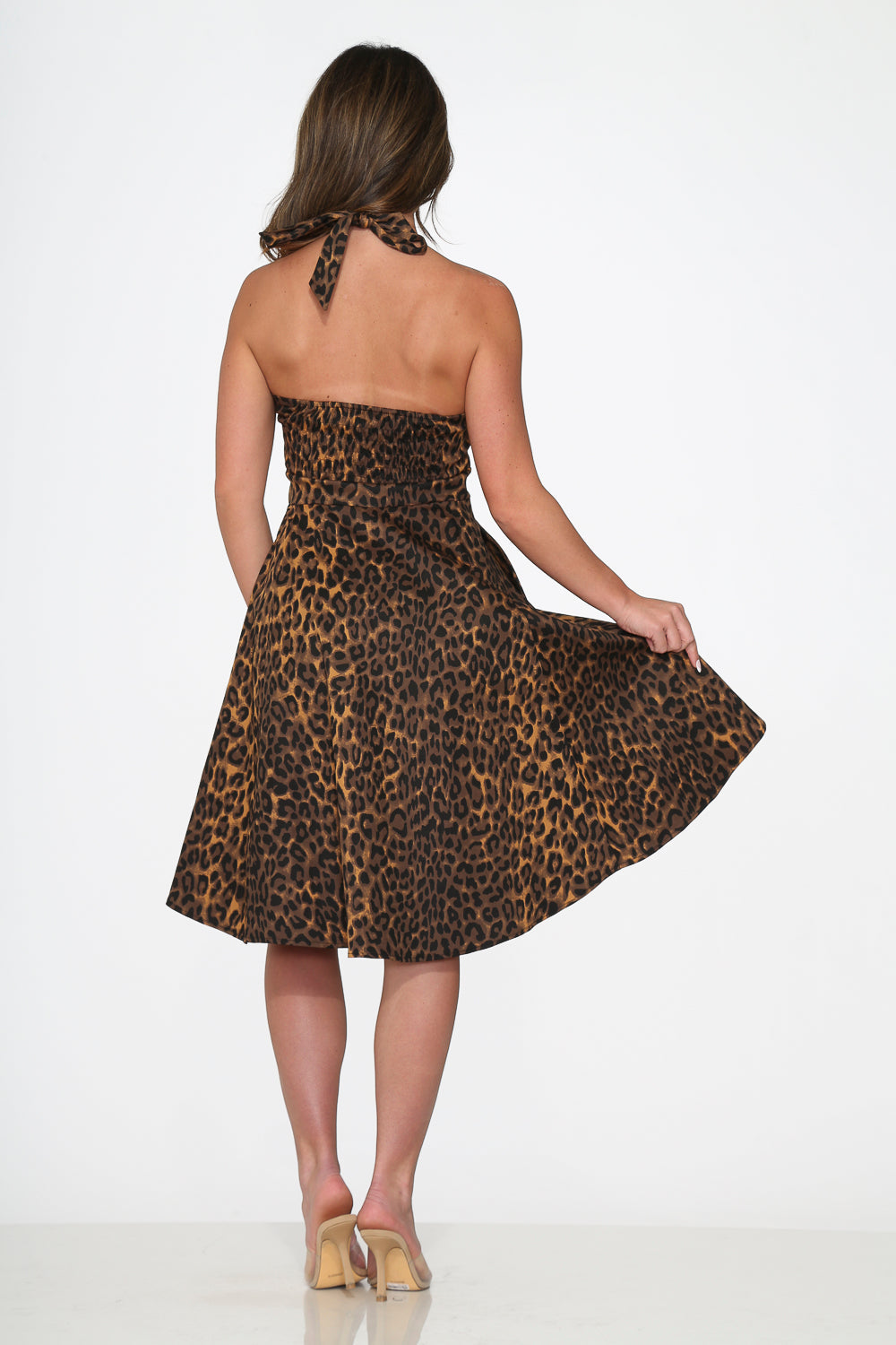  Leopard Halter Swing Dress