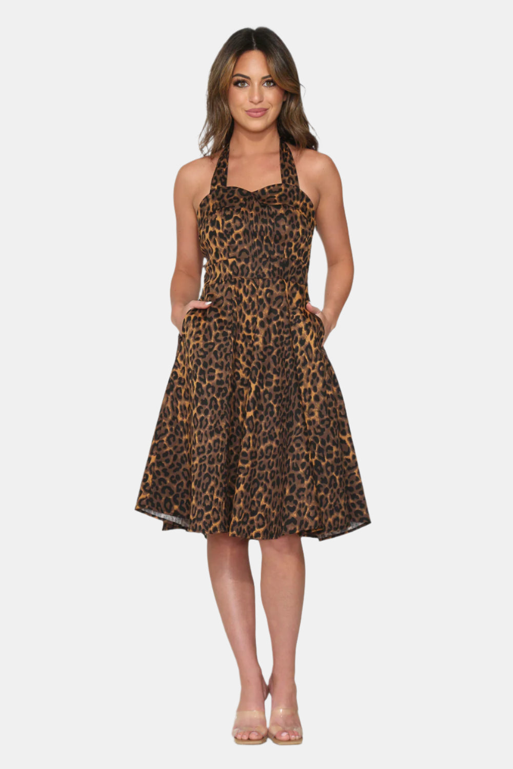  Leopard Halter Swing Dress