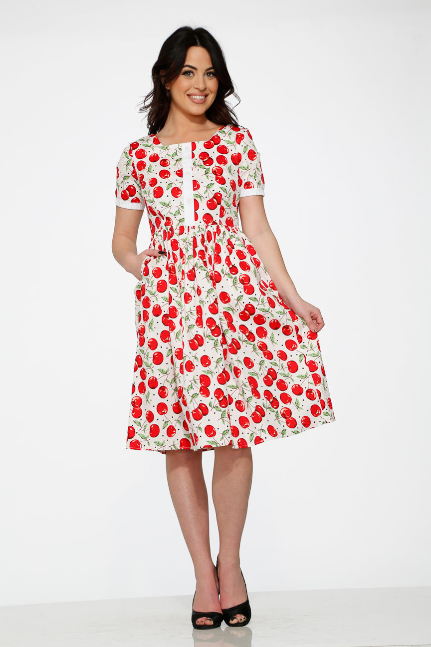  White & Red Cherry Dress
