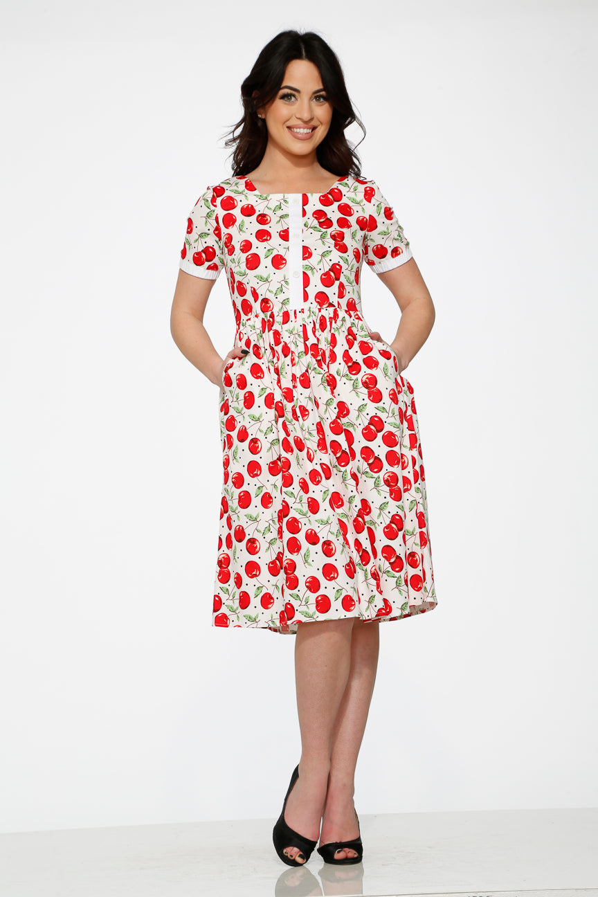  White & Red Cherry Dress