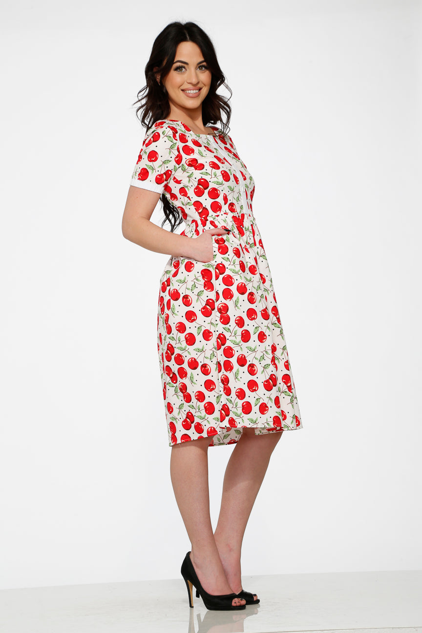  White & Red Cherry Dress