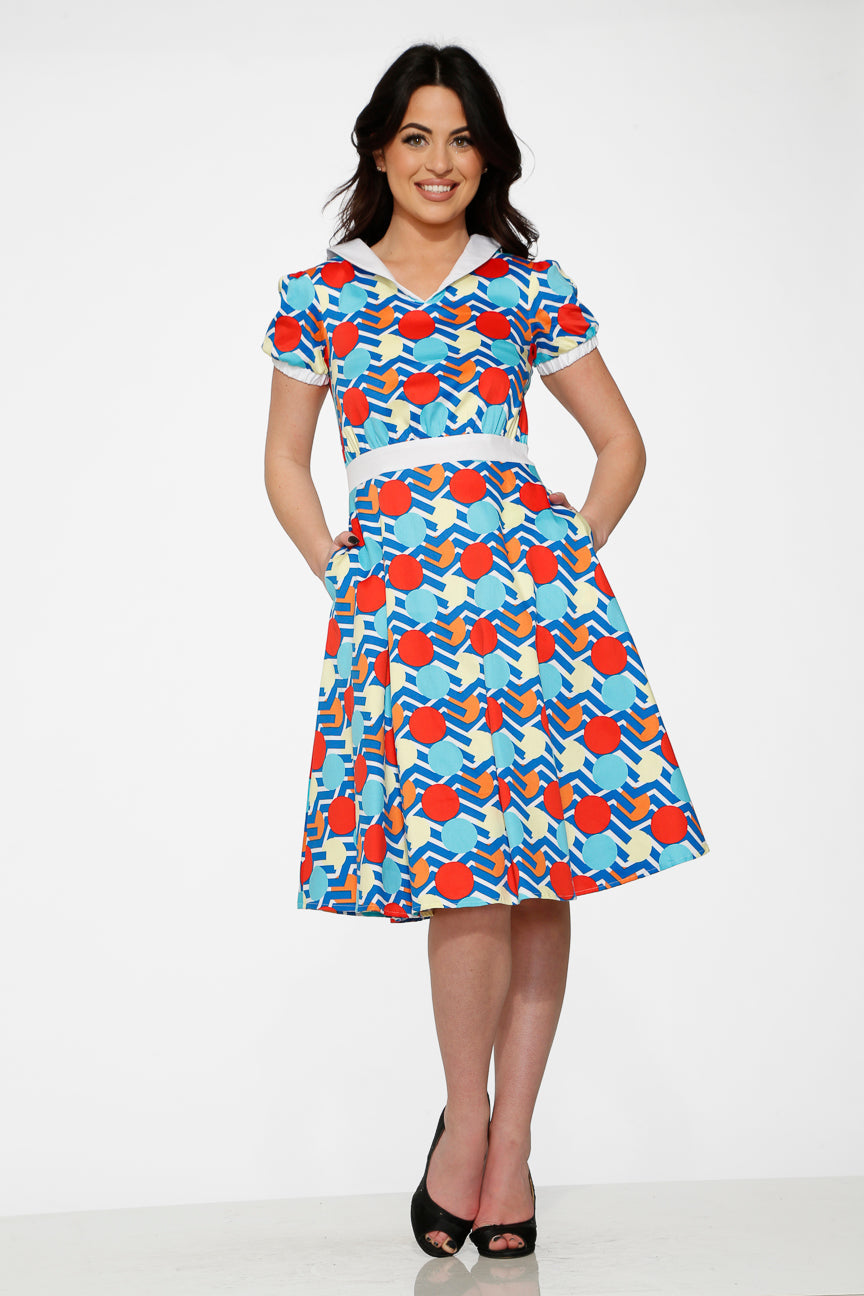  Stripe Red Dot Swing Dress