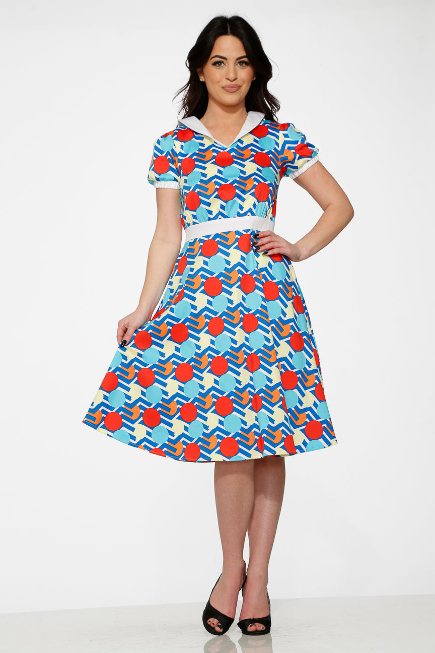  Stripe Red Dot Swing Dress