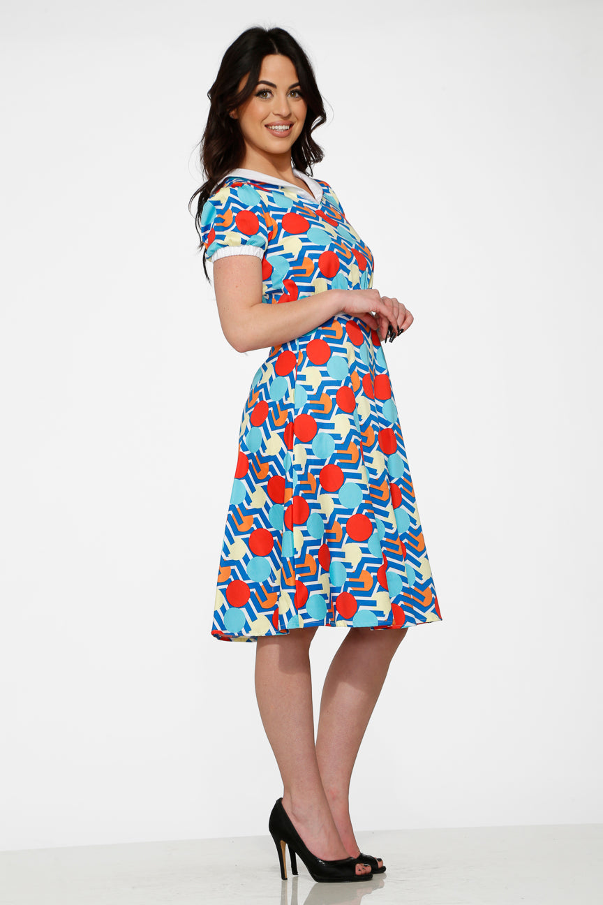  Stripe Red Dot Swing Dress