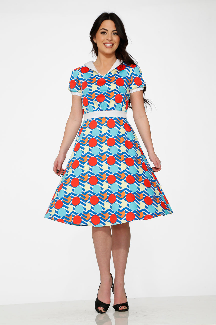  Stripe Red Dot Swing Dress