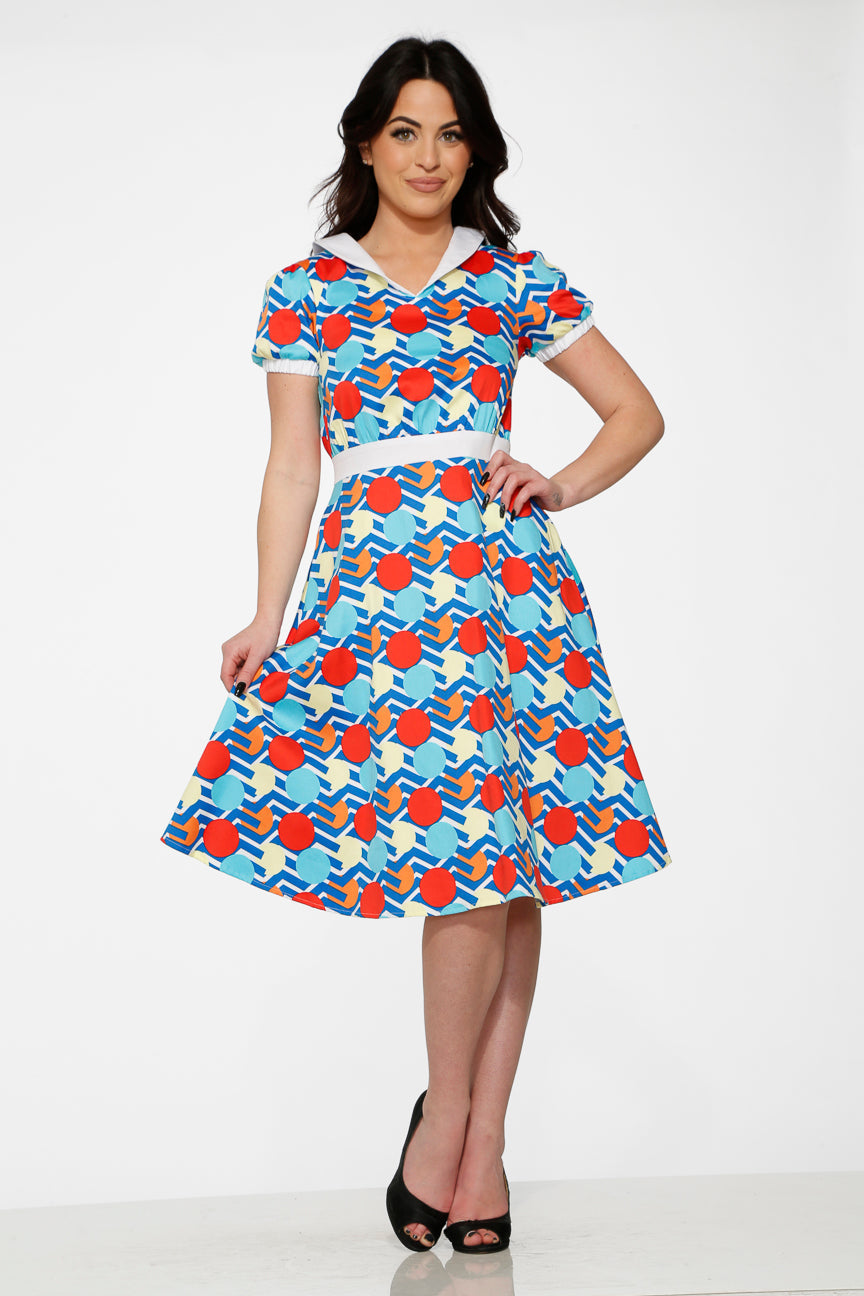 Stripe Red Dot Swing Dress