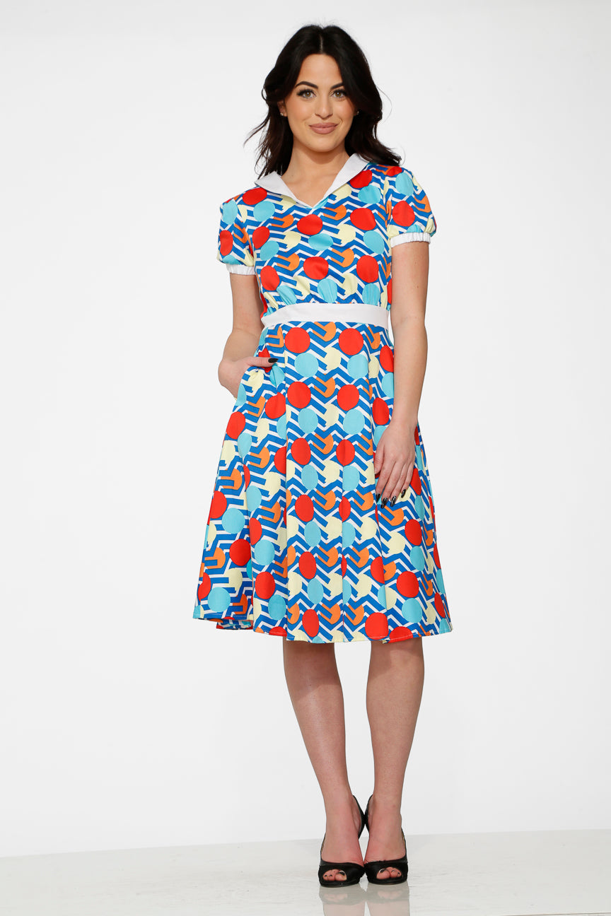  Stripe Red Dot Swing Dress