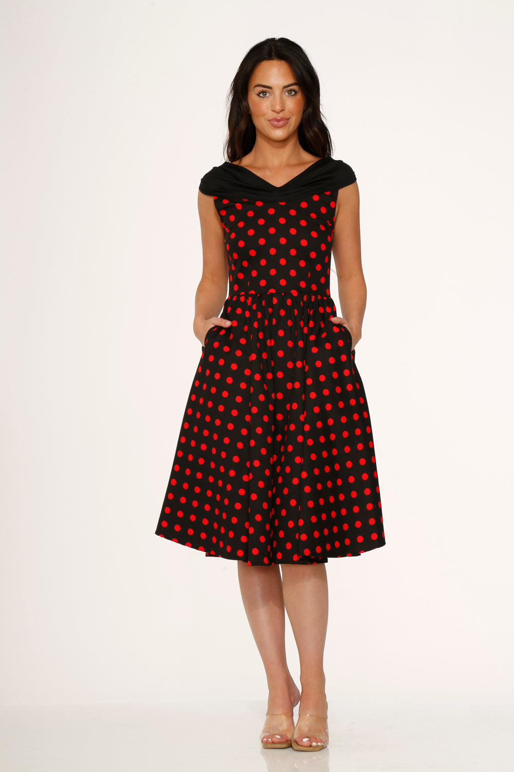  Black & Red Polka Dot Swing Dress