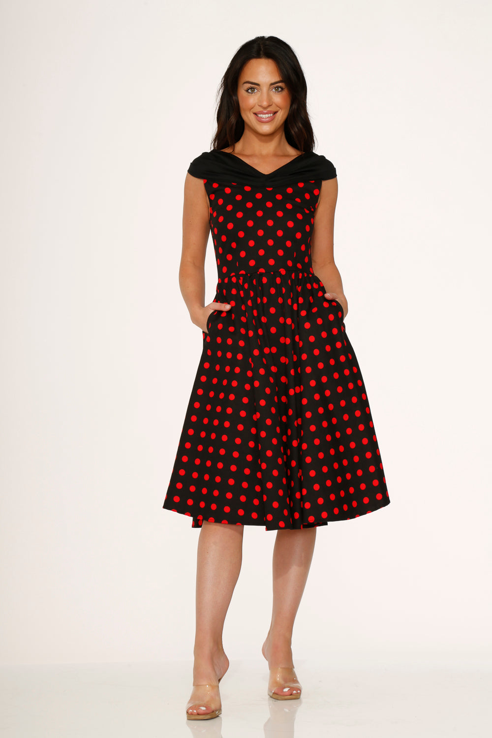 Black & Red Polka Dot Swing Dress