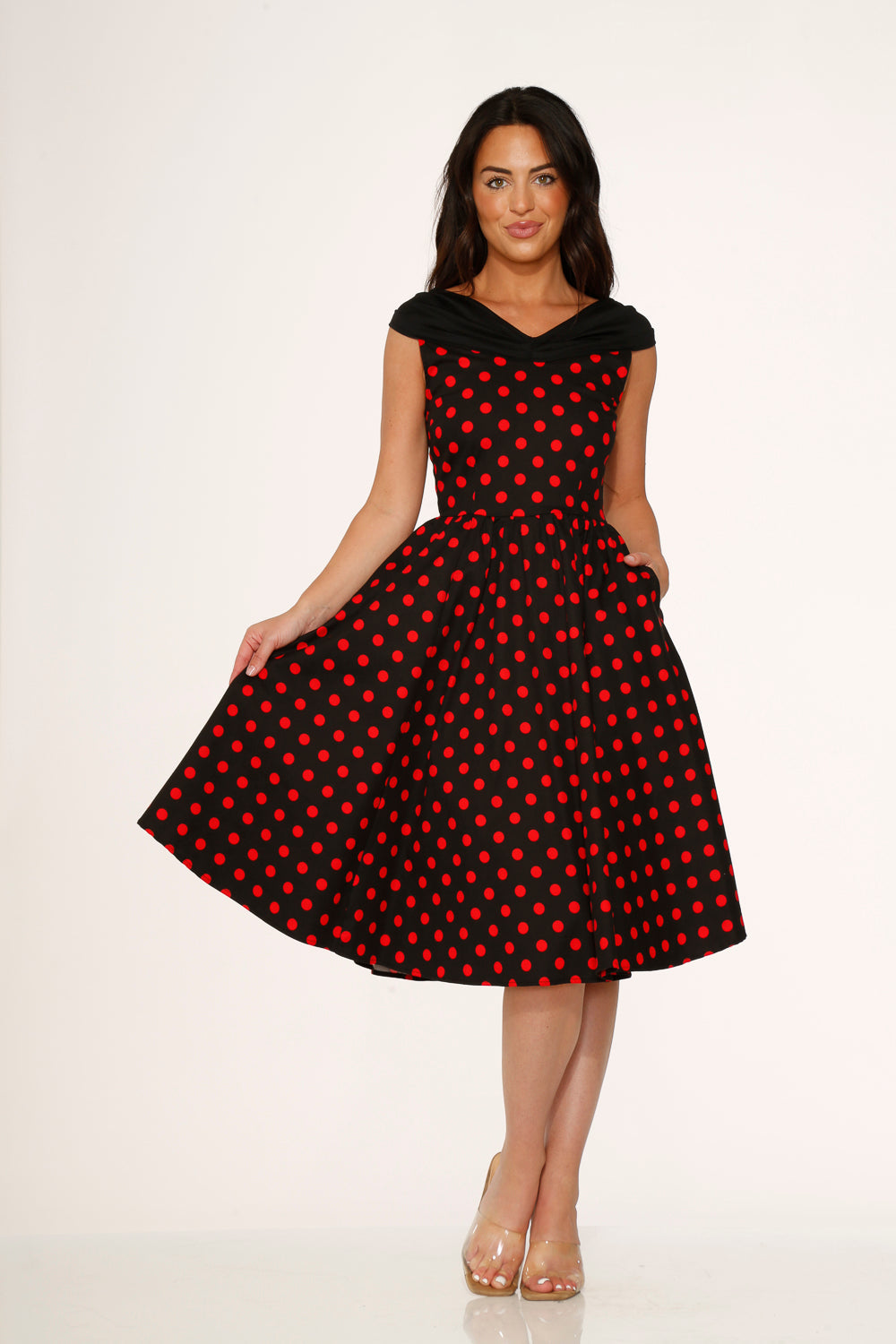  Black & Red Polka Dot Swing Dress