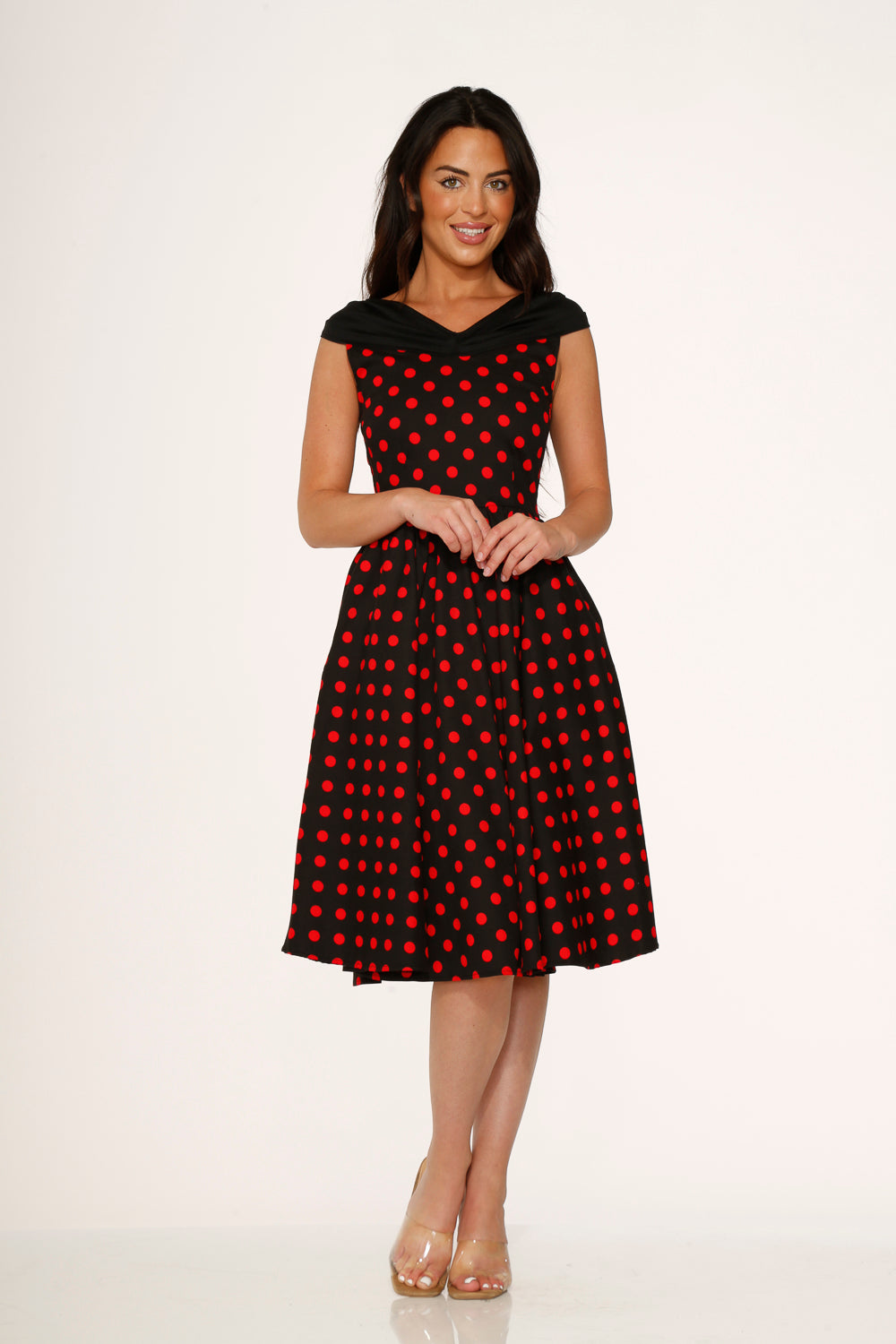 Black & Red Polka Dot Swing Dress
