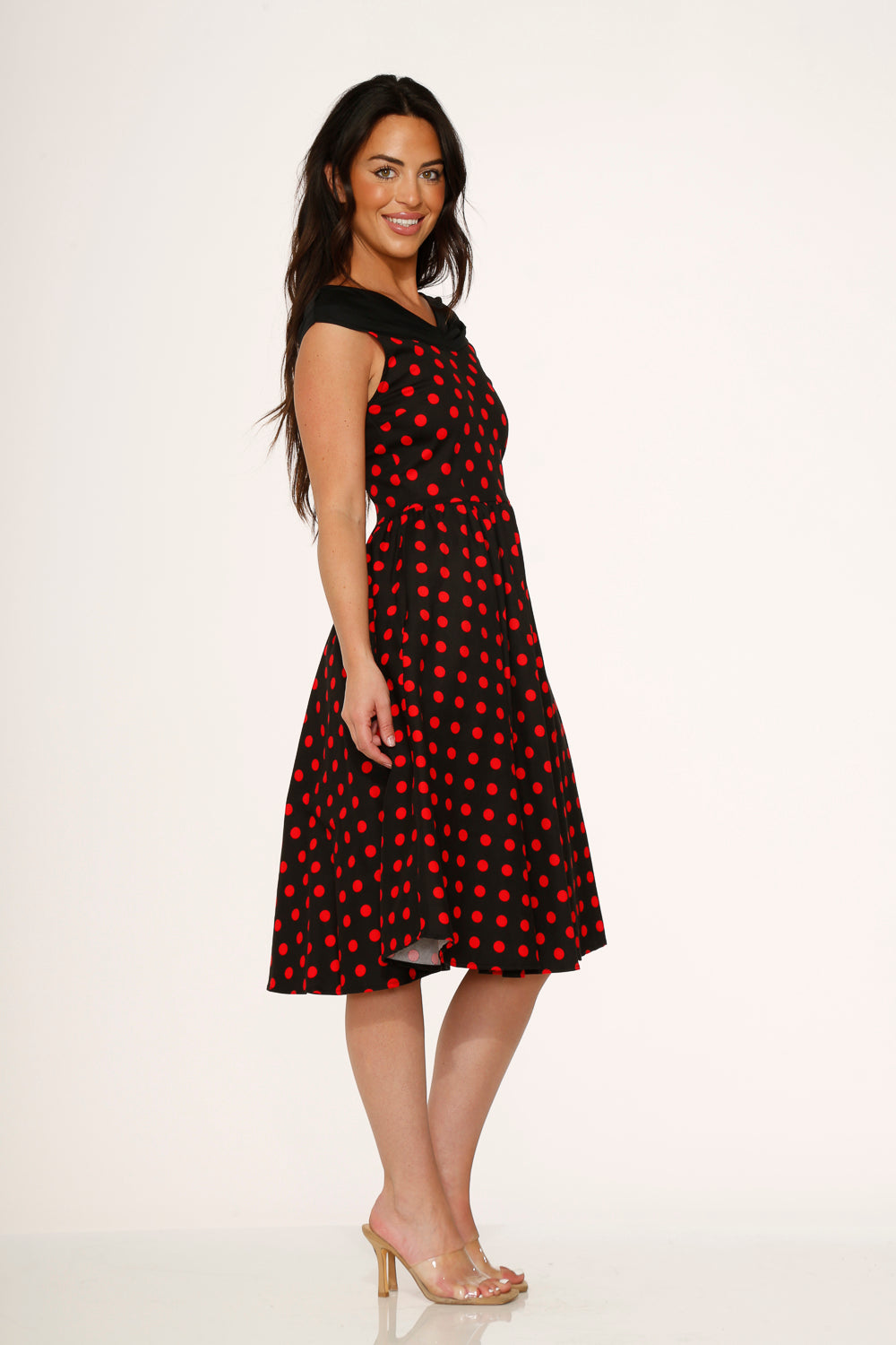  Black & Red Polka Dot Swing Dress