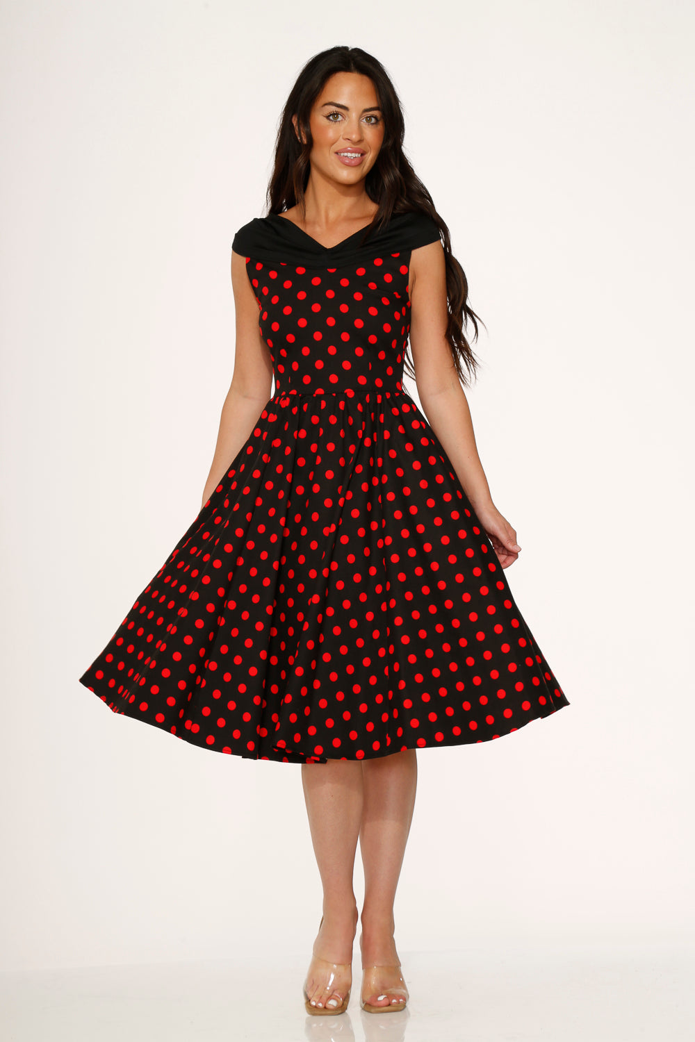 Black & Red Polka Dot Swing Dress