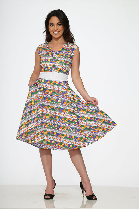  Purple Floral Swing Dress