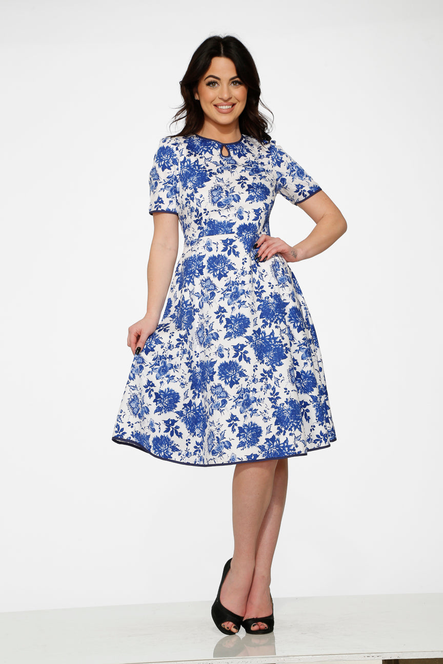  White & Blue China Doll Swing Dress