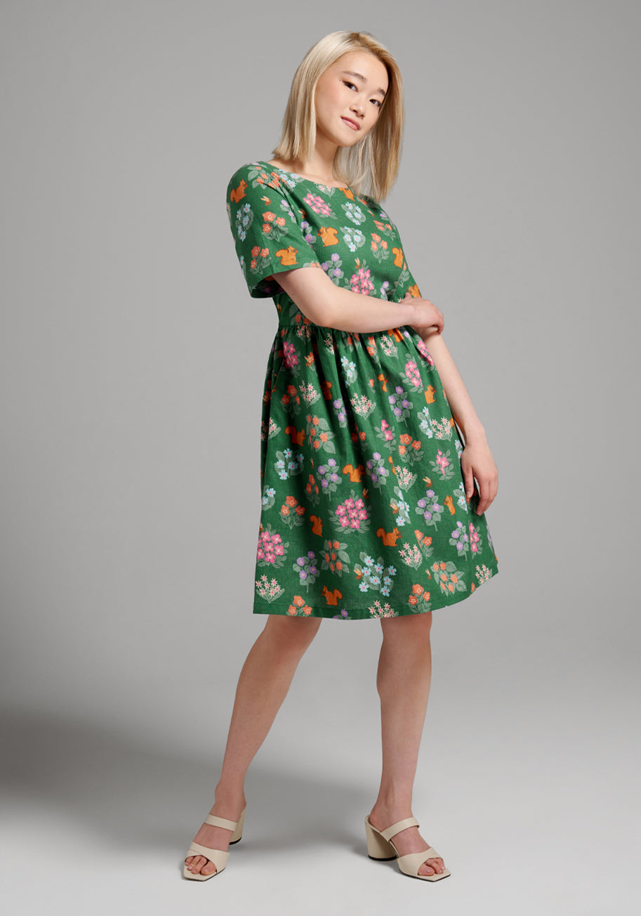 Flower Squirrel A-Line Dress