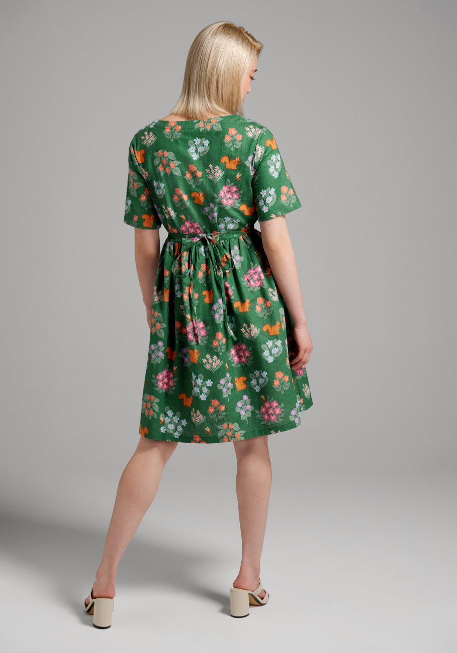  Flower Squirrel A-Line Dress