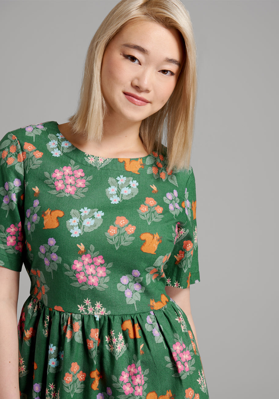  Flower Squirrel A-Line Dress