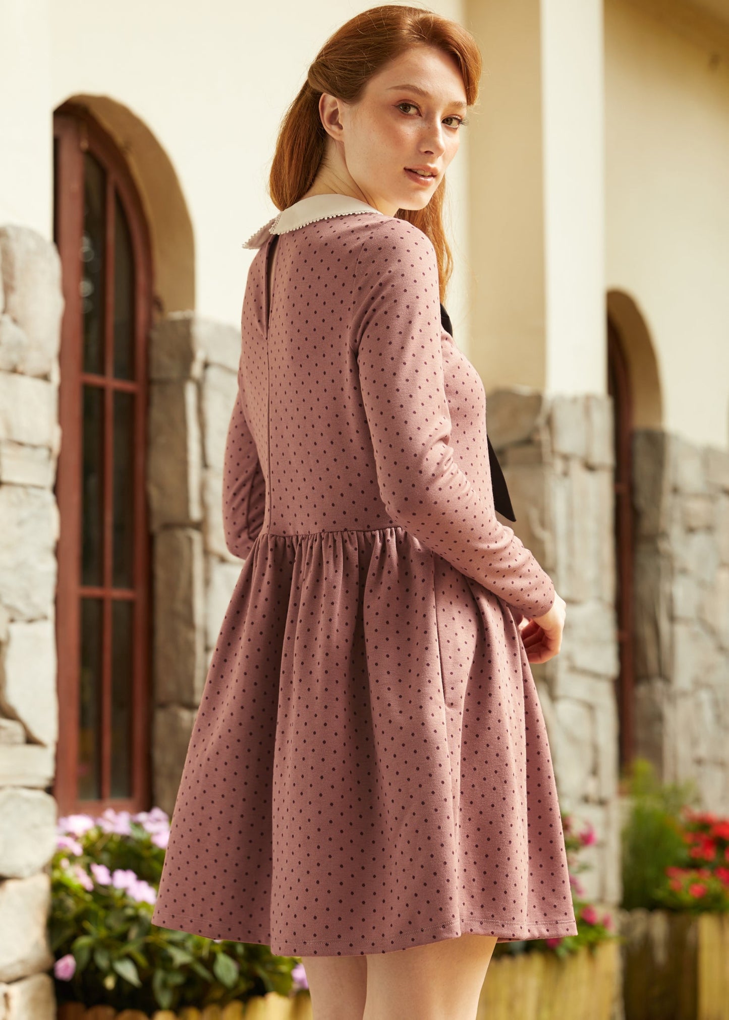  Couture Curtsy Long Sleeve Collar Dress
