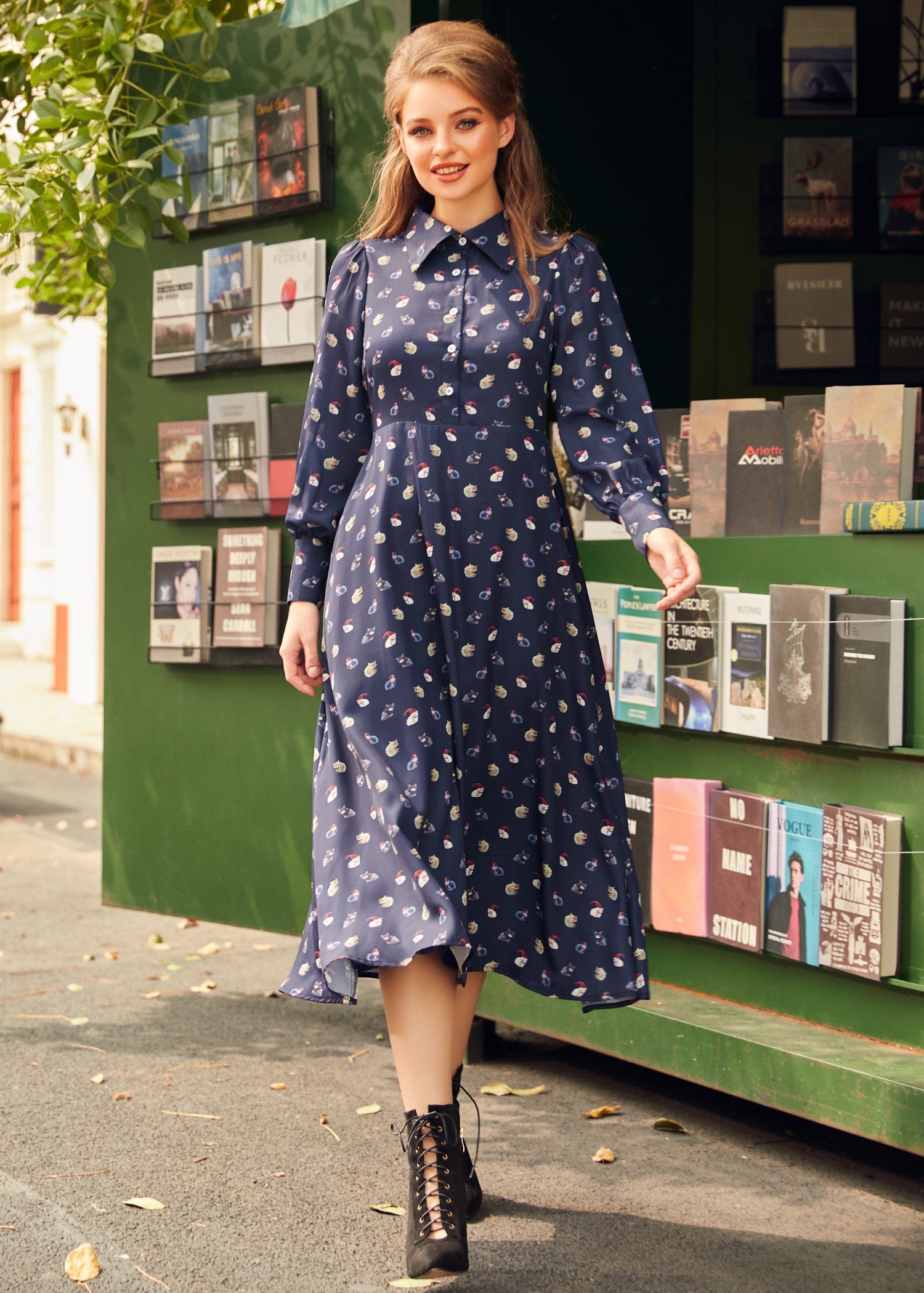  Romantic Era Button Front Midi Dress