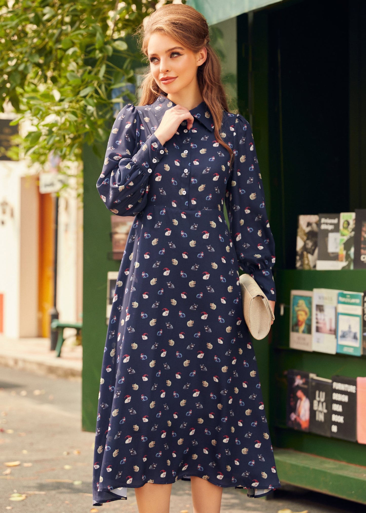  Romantic Era Button Front Midi Dress