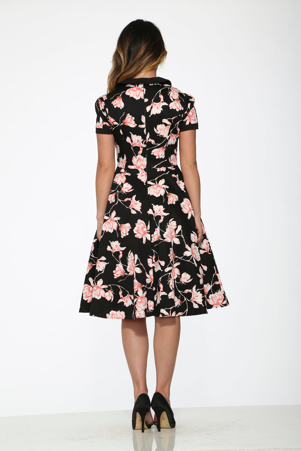  Black & Pink Floral Swing Dress