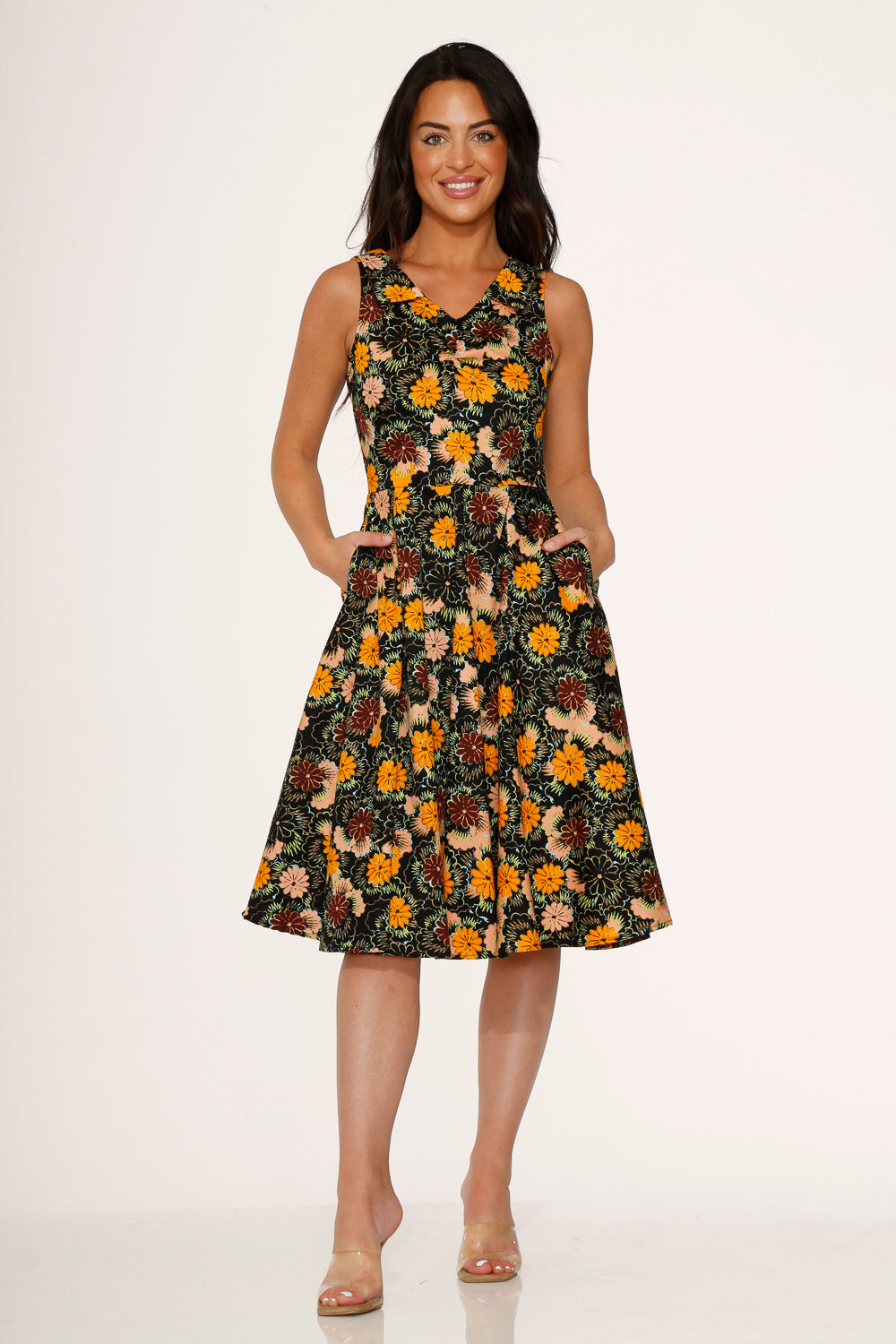  Yellow Floral Swing Dress