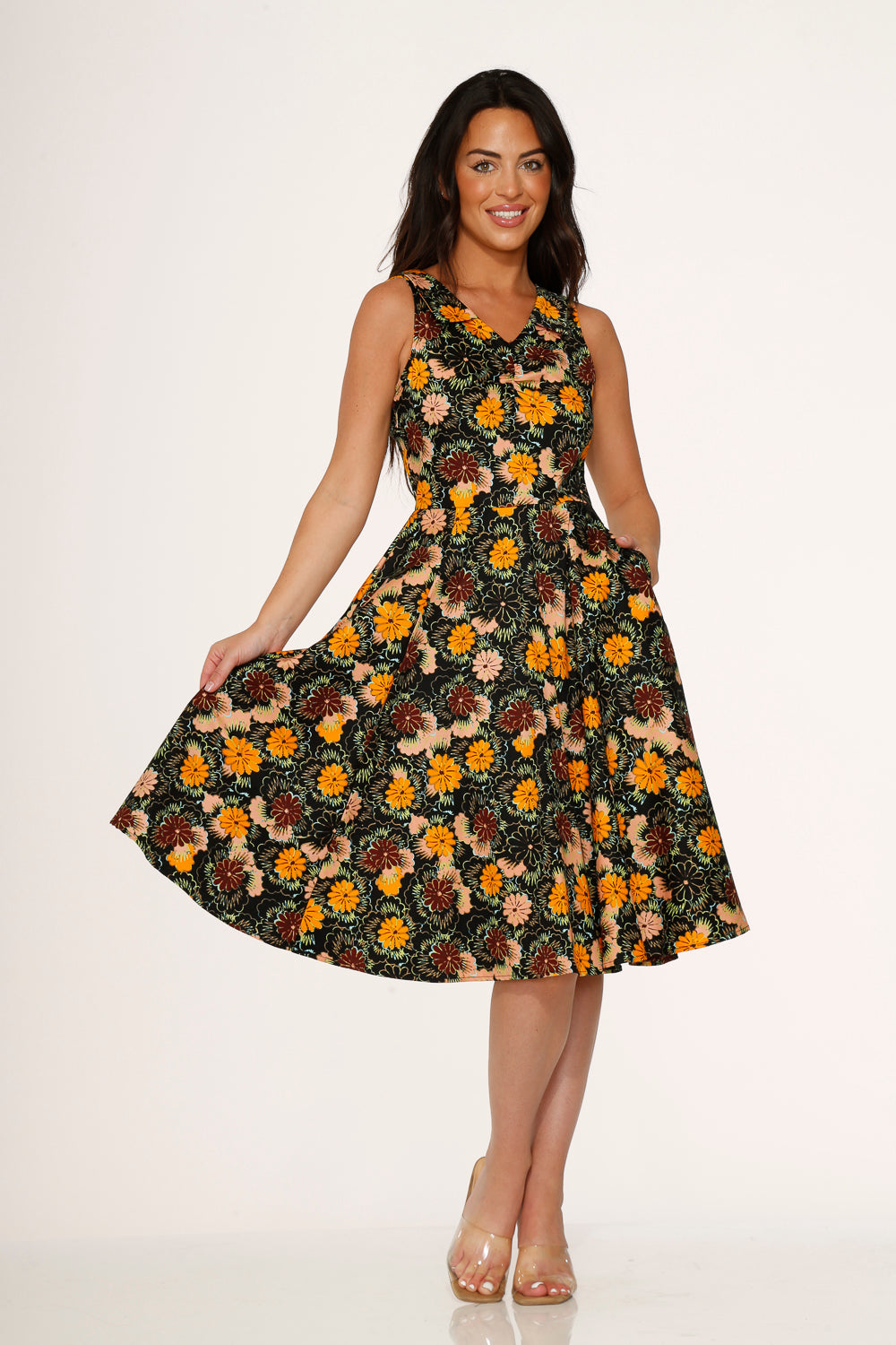  Yellow Floral Swing Dress