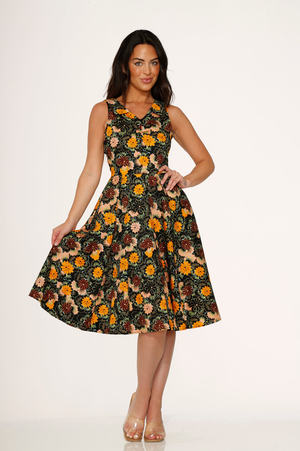  Yellow Floral Swing Dress