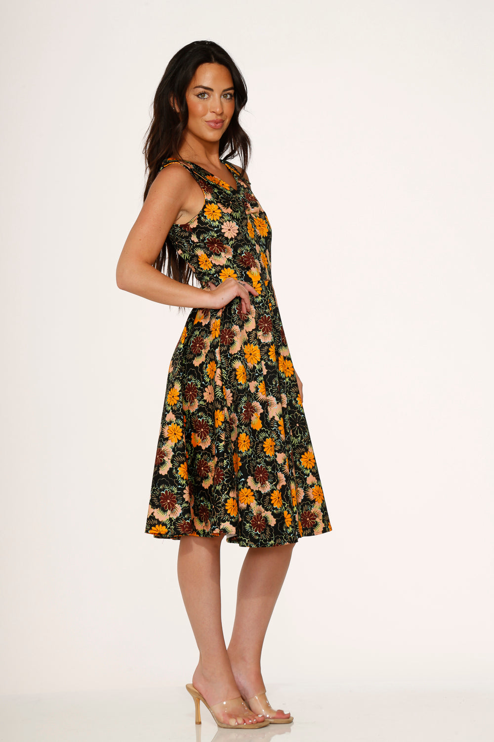  Yellow Floral Swing Dress