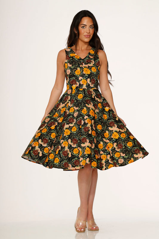 Yellow Floral Swing Dress