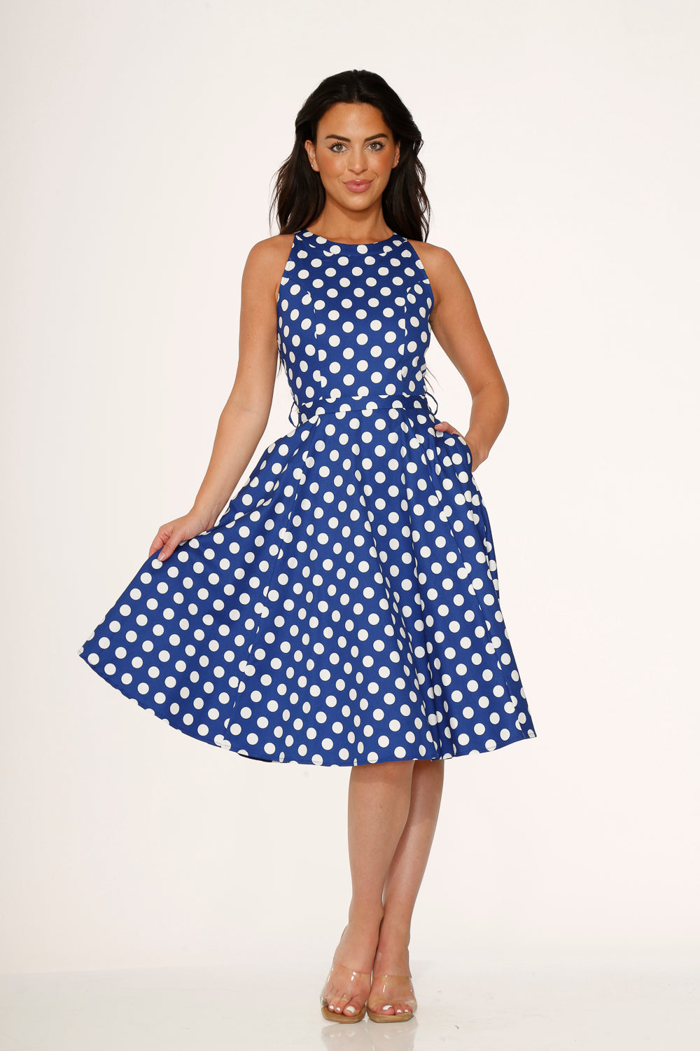  Blue Polka Dot Swing Dress