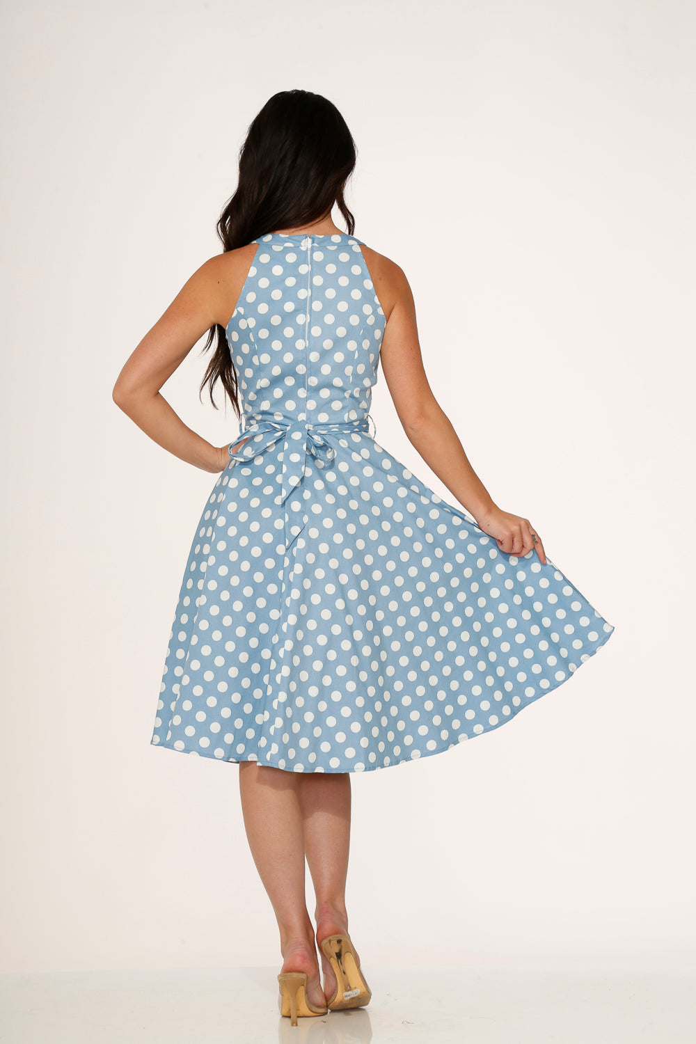  Light Blue White Polka Dot Swing Dress