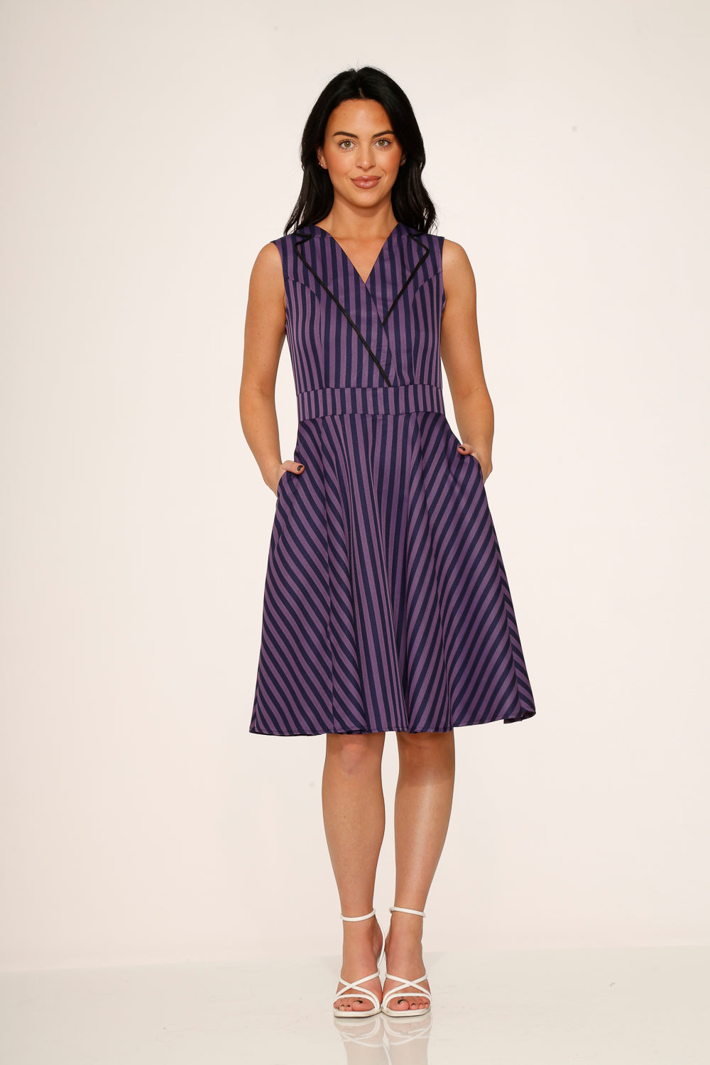  Black & Purple Stripe Swing Dress