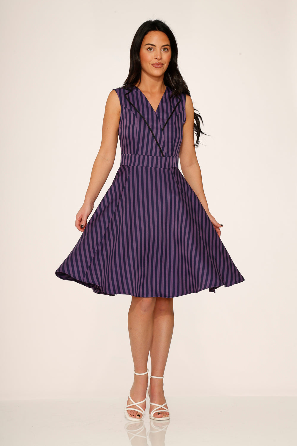  Black & Purple Stripe Swing Dress