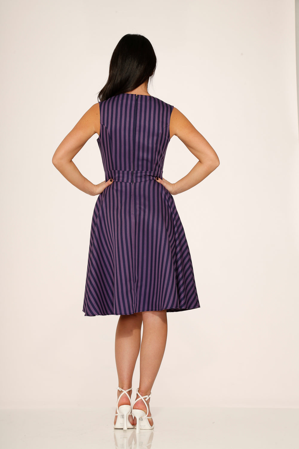  Black & Purple Stripe Swing Dress