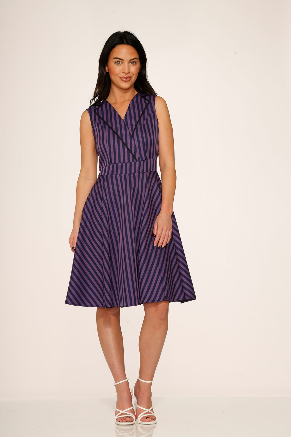  Black & Purple Stripe Swing Dress